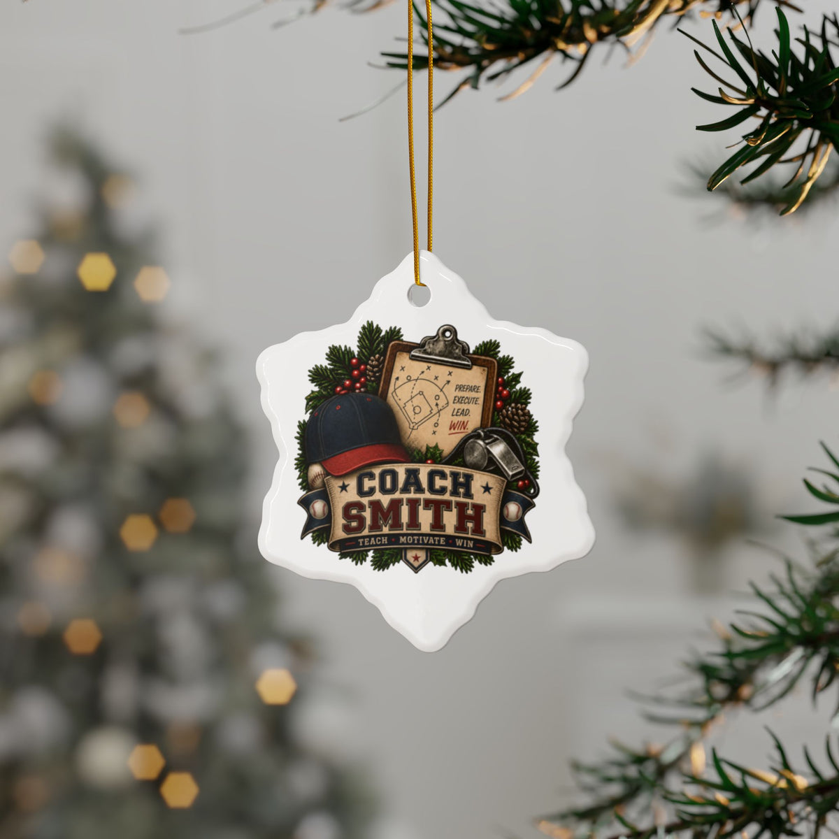 Baseball Coach Christmas Ornament, Personalized Coach Smith Gift, Ceramic Sports Ornament, Baseball Team Coach Appreciation Gift, 3 Inch