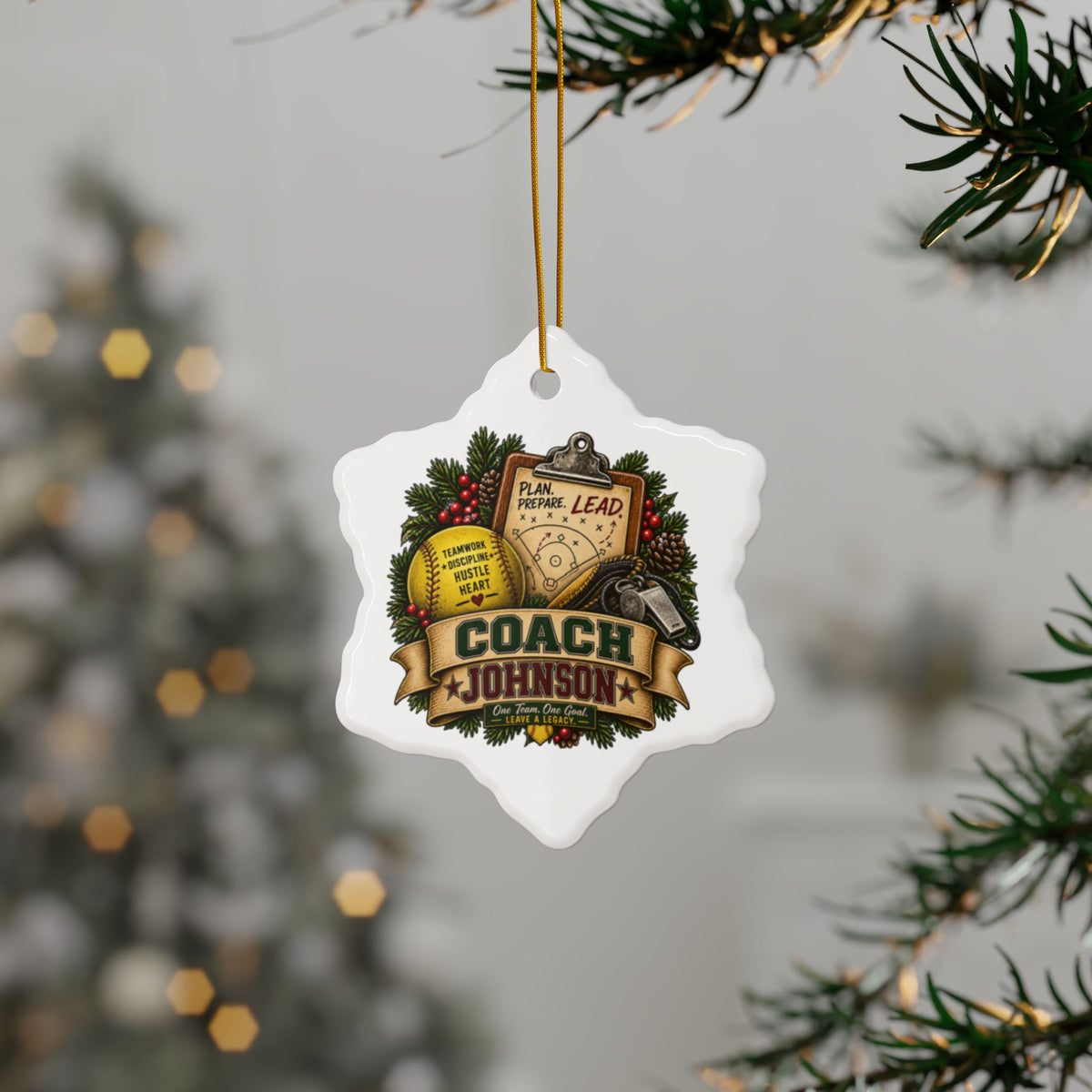 Personalized Softball Coach Christmas Ornament, Custom Coach Name Gift, Softball Team Keepsake, Double Sided Ceramic Holiday Decoration