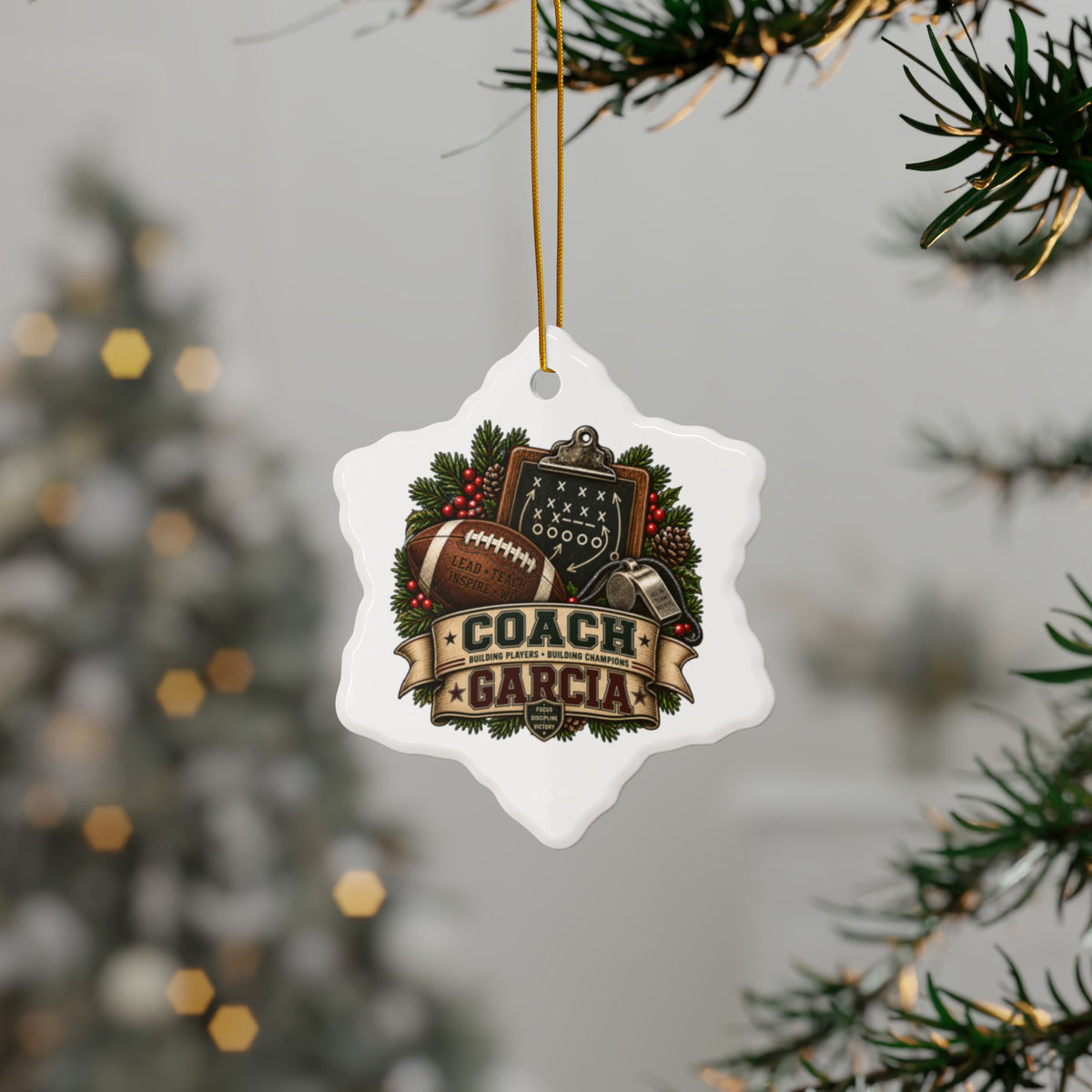 Personalized Football Coach Christmas Ornament, Custom Coach Name Gift, Football Team Keepsake, Double Sided Ceramic Holiday Decoration