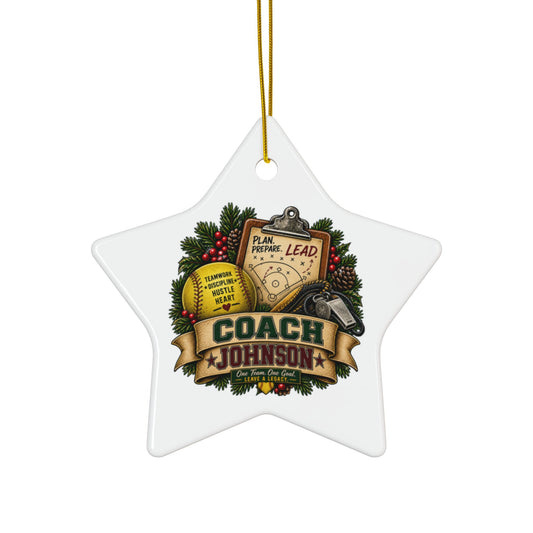 Personalized Softball Coach Christmas Ornament, Custom Coach Name Gift, Softball Team Keepsake, Double Sided Ceramic Holiday Decoration