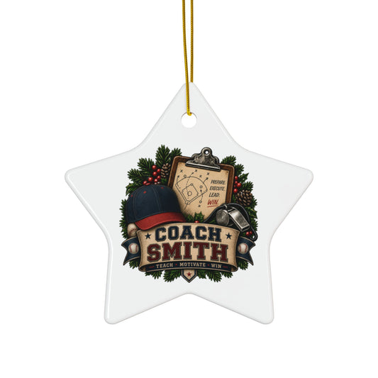 Baseball Coach Christmas Ornament, Personalized Coach Smith Gift, Ceramic Sports Ornament, Baseball Team Coach Appreciation Gift, 3 Inch