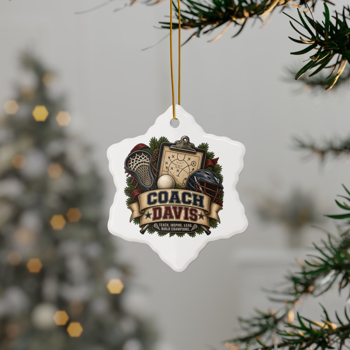 Lacrosse Coach Christmas Ornament Personalized Coach Gift, Coach Holiday Keepsake, Lacrosse Team Gift, Double Sided Ceramic Ornament