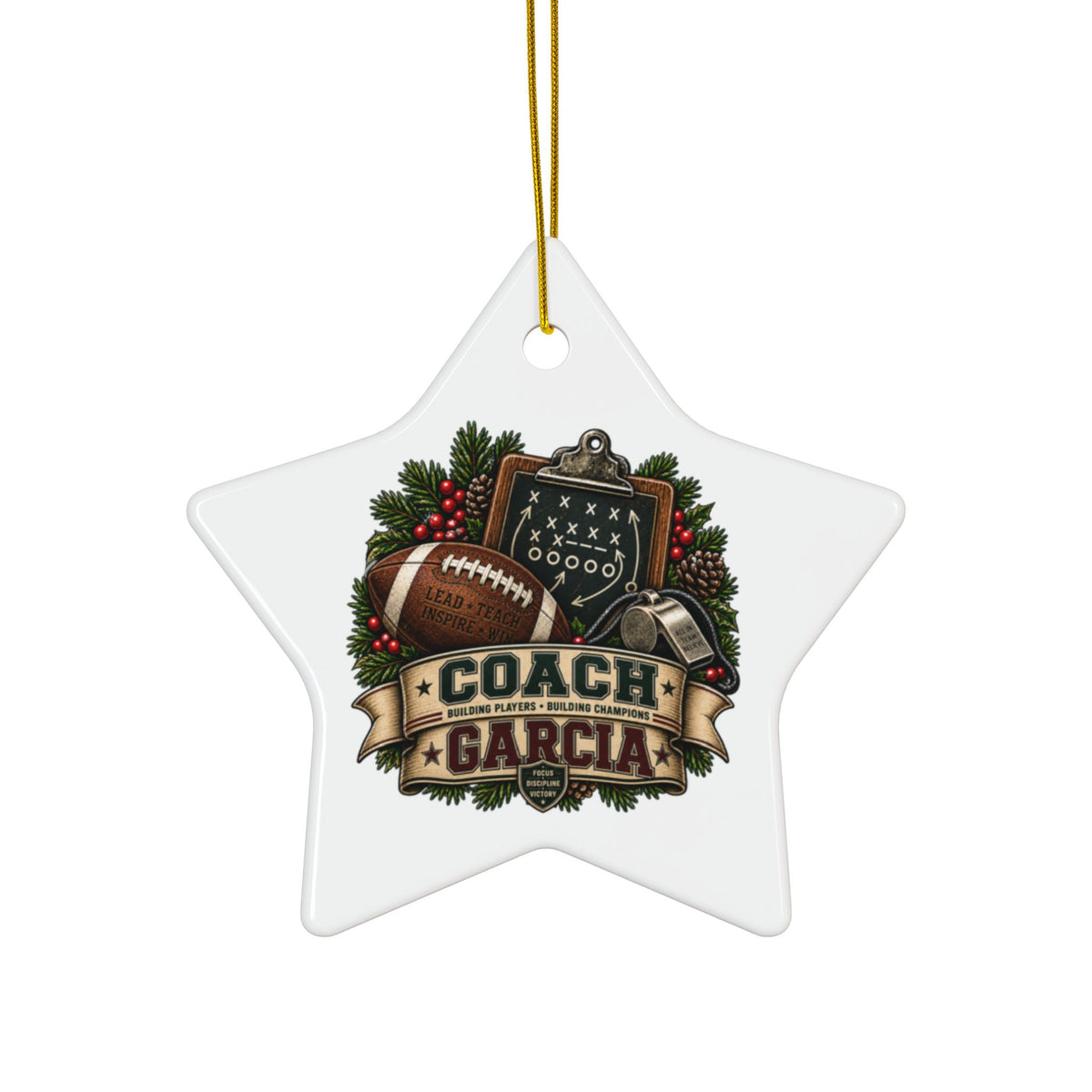 Personalized Football Coach Christmas Ornament, Custom Coach Name Gift, Football Team Keepsake, Double Sided Ceramic Holiday Decoration
