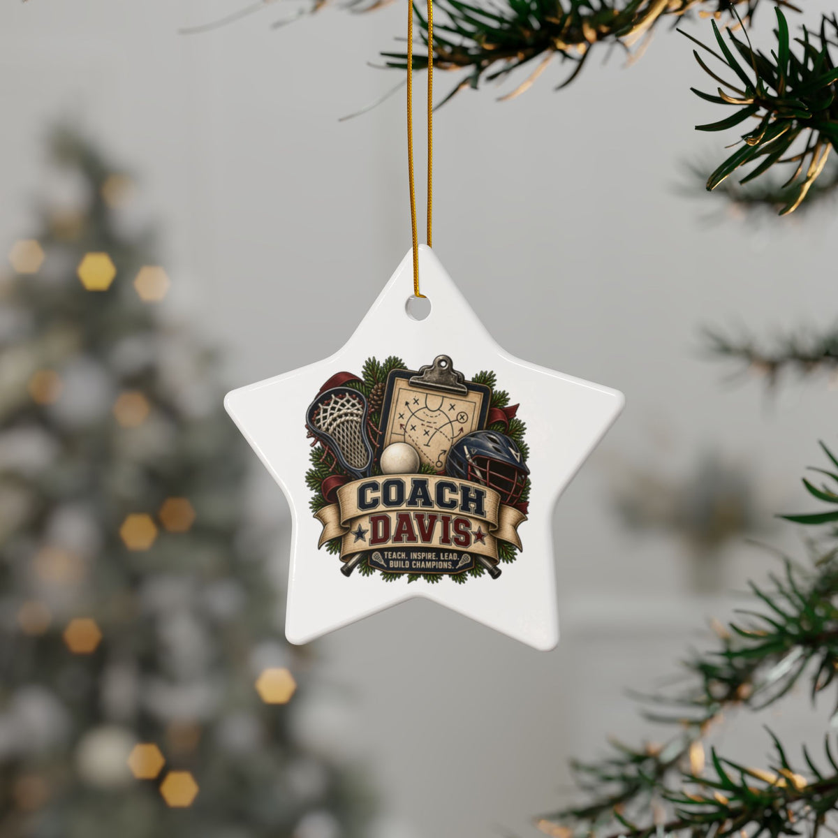 Lacrosse Coach Christmas Ornament Personalized Coach Gift, Coach Holiday Keepsake, Lacrosse Team Gift, Double Sided Ceramic Ornament