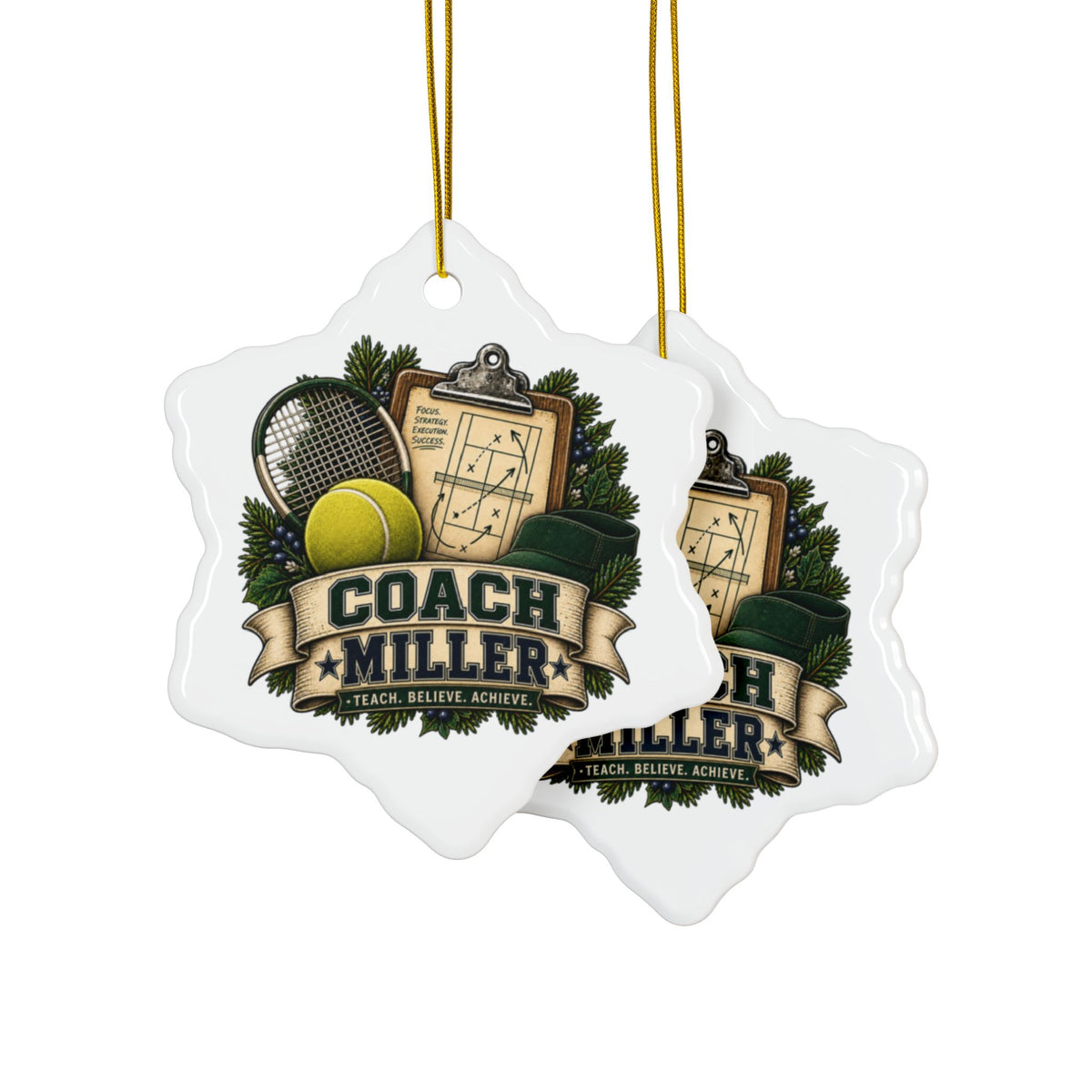 Tennis Coach Christmas Ornament, Personalized Coach Gift, Tennis Keepsake, Double Sided Ceramic Ornament, Sports Team Gift