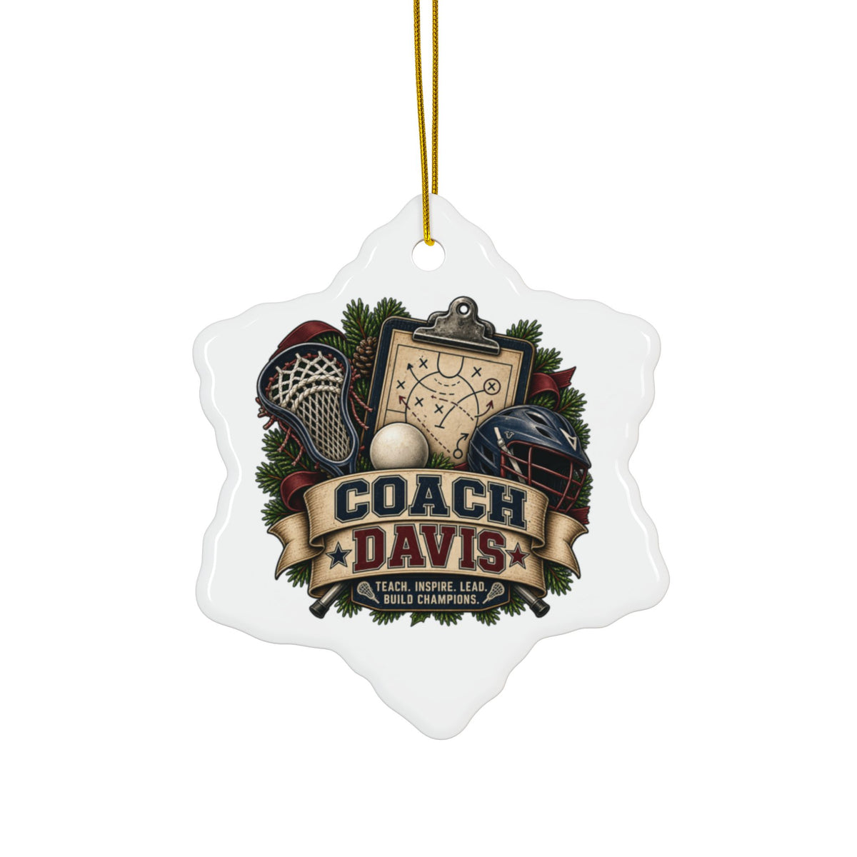 Lacrosse Coach Christmas Ornament Personalized Coach Gift, Coach Holiday Keepsake, Lacrosse Team Gift, Double Sided Ceramic Ornament