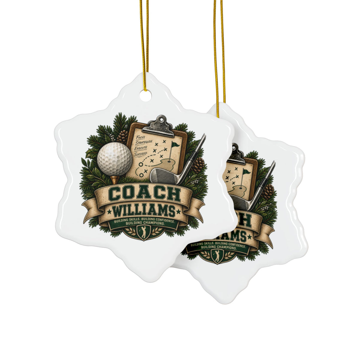 Golf Coach Christmas Ornament, Personalized Coach Gift, Golf Instructor Appreciation, Double Sided Ceramic Ornament