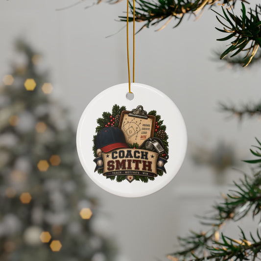 Baseball Coach Christmas Ornament, Personalized Coach Smith Gift, Ceramic Sports Ornament, Baseball Team Coach Appreciation Gift, 3 Inch