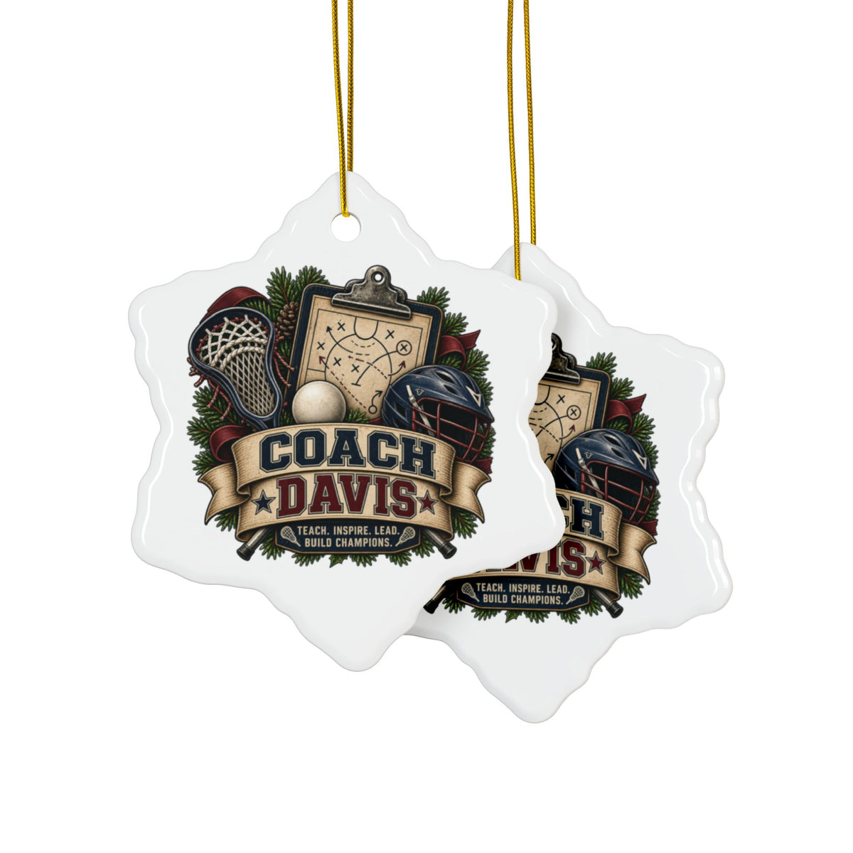Lacrosse Coach Christmas Ornament Personalized Coach Gift, Coach Holiday Keepsake, Lacrosse Team Gift, Double Sided Ceramic Ornament
