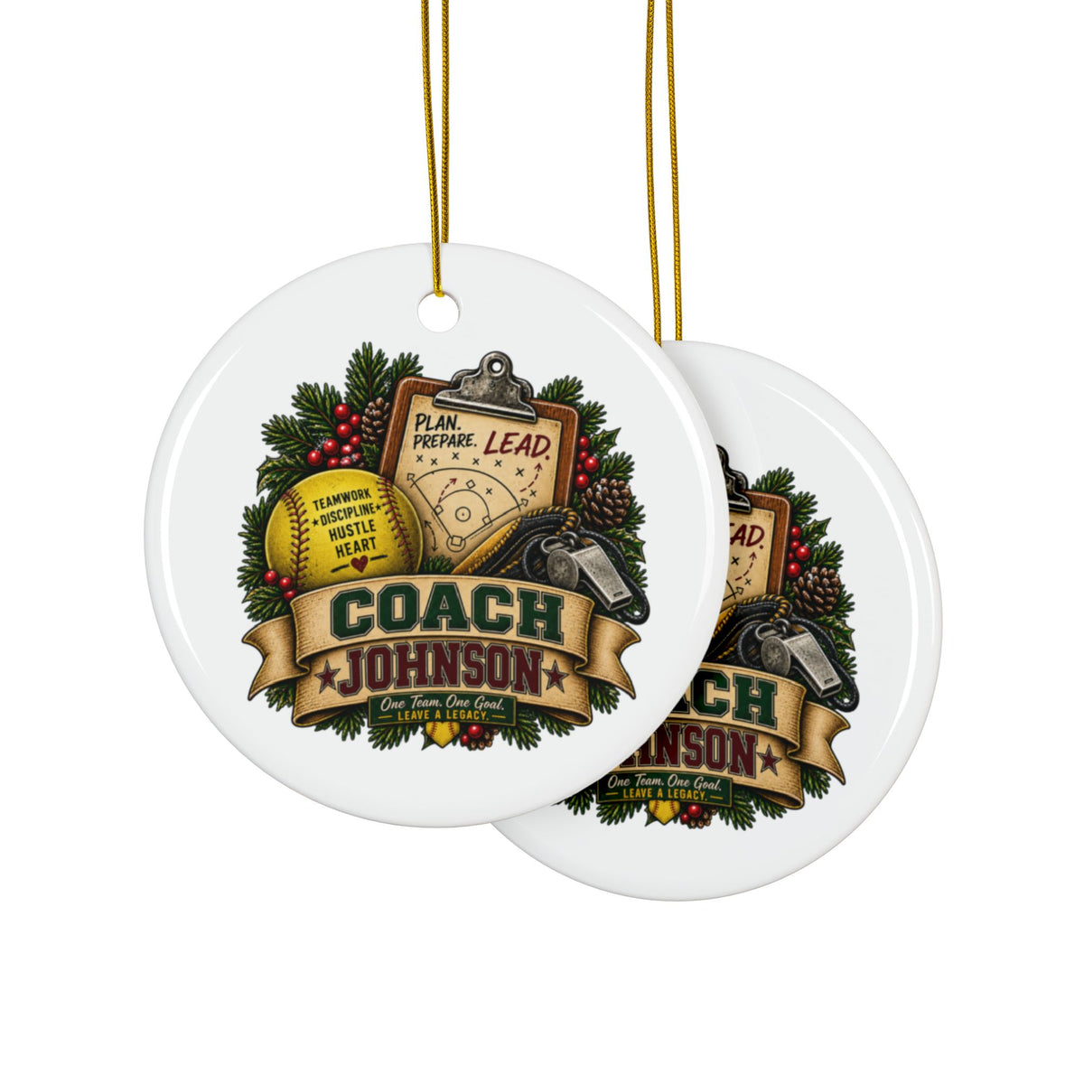 Personalized Softball Coach Christmas Ornament, Custom Coach Name Gift, Softball Team Keepsake, Double Sided Ceramic Holiday Decoration