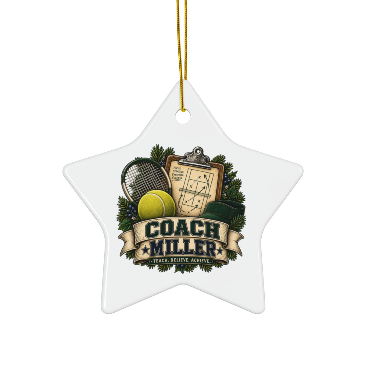 Tennis Coach Christmas Ornament, Personalized Coach Gift, Tennis Keepsake, Double Sided Ceramic Ornament, Sports Team Gift