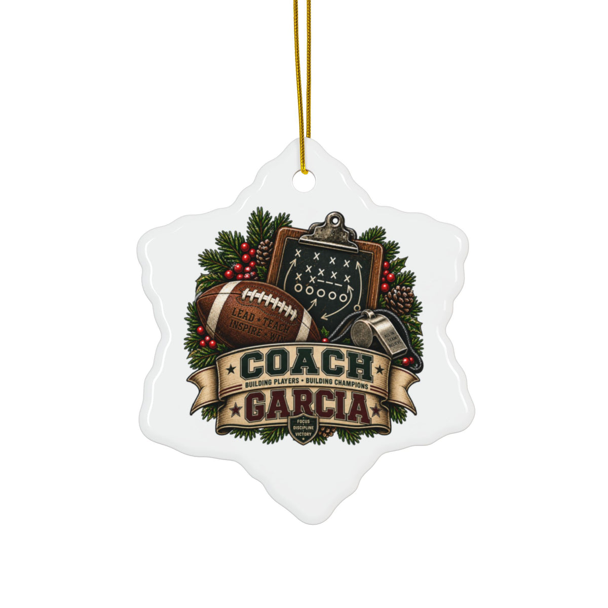 Personalized Football Coach Christmas Ornament, Custom Coach Name Gift, Football Team Keepsake, Double Sided Ceramic Holiday Decoration