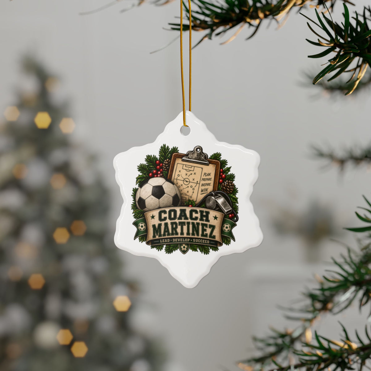 Personalized Soccer Coach Christmas Ornament, Custom Coach Name Gift, Soccer Team Keepsake, Design Printed On Both Sides