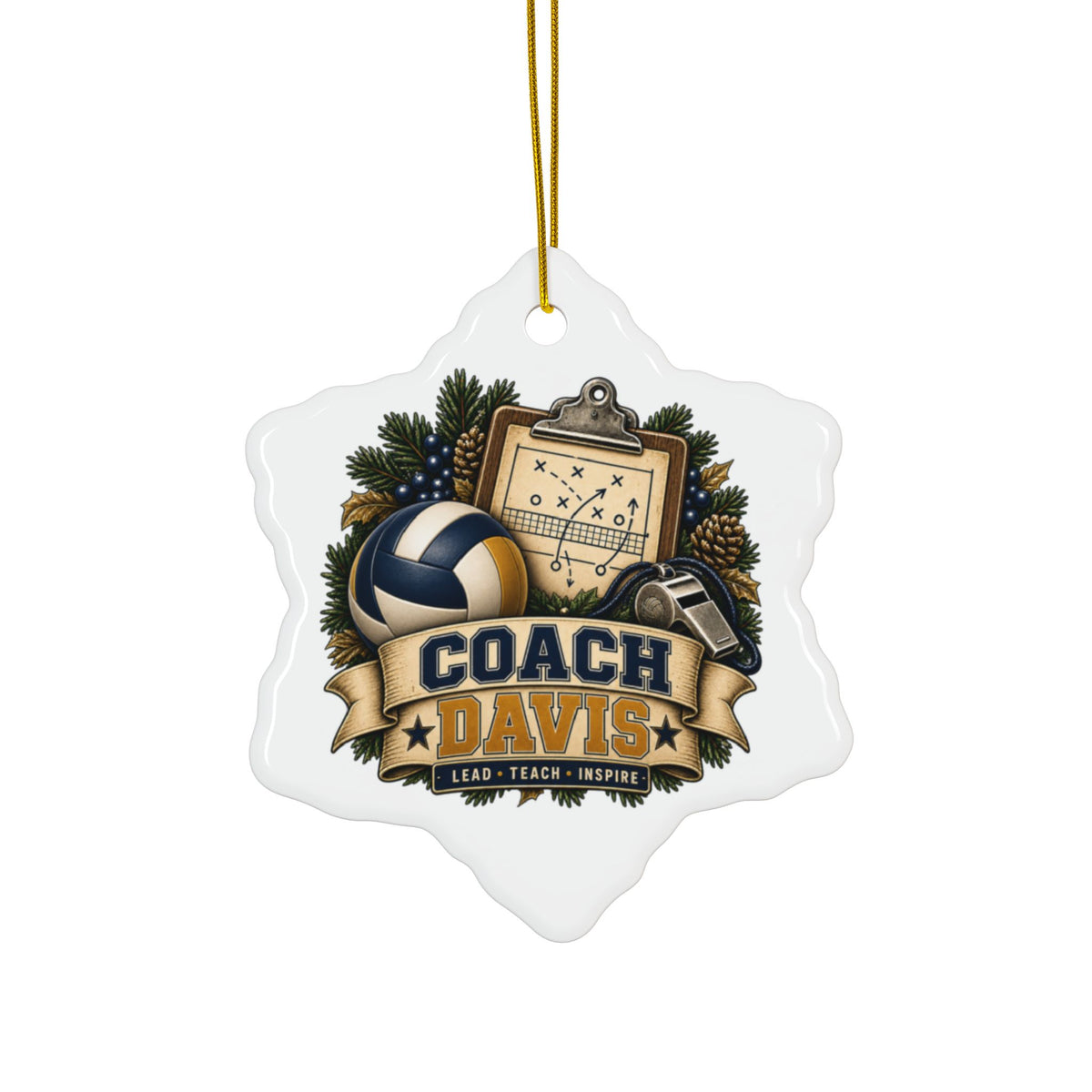 Volleyball Coach Ornament, Personalized Coach Gift, Coach Davis Christmas Ornament, Volleyball Team Gift, Double Sided Ceramic Keepsake