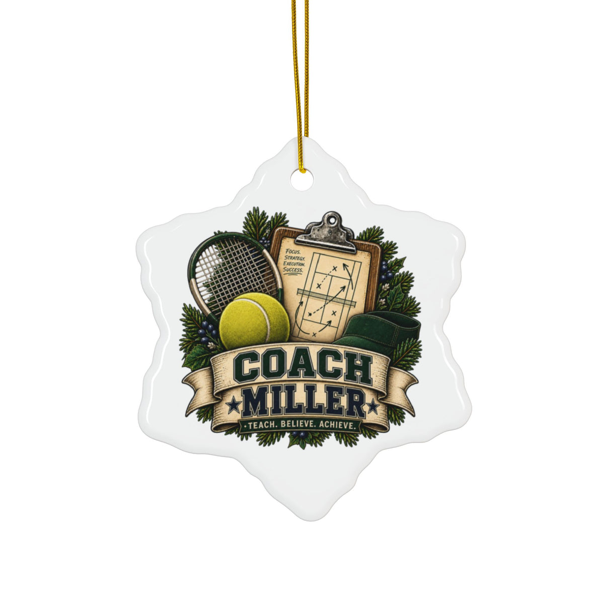 Tennis Coach Christmas Ornament, Personalized Coach Gift, Tennis Keepsake, Double Sided Ceramic Ornament, Sports Team Gift