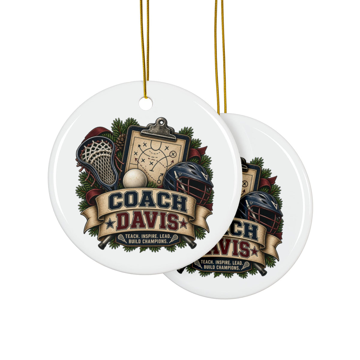 Lacrosse Coach Christmas Ornament Personalized Coach Gift, Coach Holiday Keepsake, Lacrosse Team Gift, Double Sided Ceramic Ornament