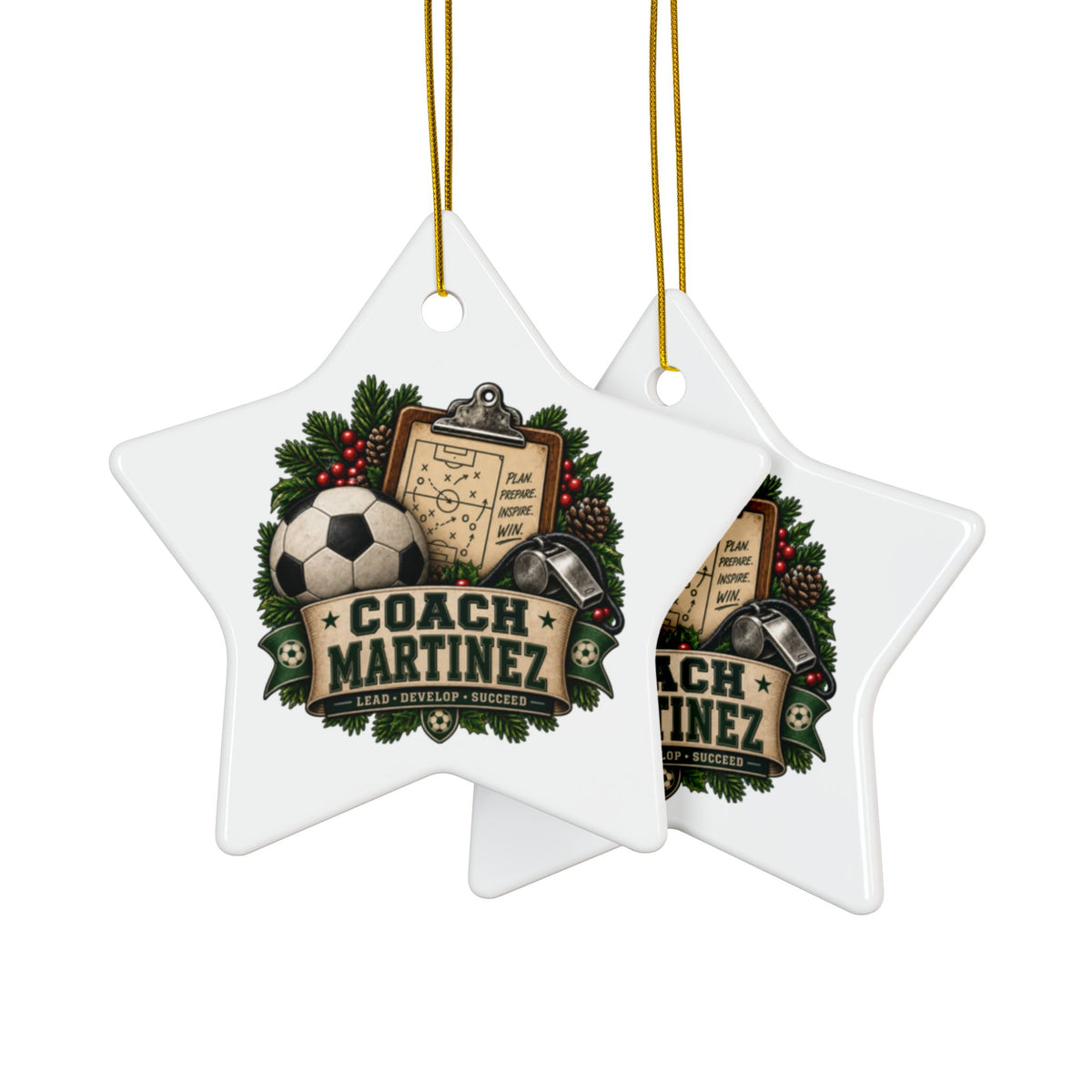 Personalized Soccer Coach Christmas Ornament, Custom Coach Name Gift, Soccer Team Keepsake, Design Printed On Both Sides