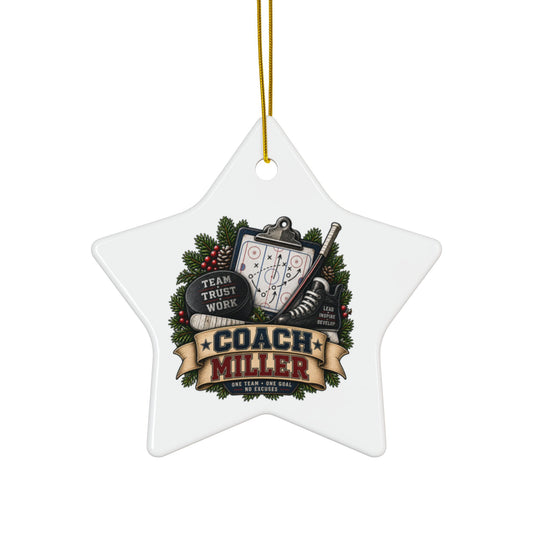 Hockey Coach Christmas Ornament, Personalized Coach Gift, Team Hockey Keepsake, Double Sided Ceramic Ornament, Hockey Coach Decor