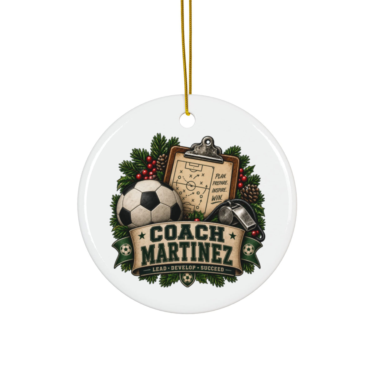 Personalized Soccer Coach Christmas Ornament, Custom Coach Name Gift, Soccer Team Keepsake, Design Printed On Both Sides