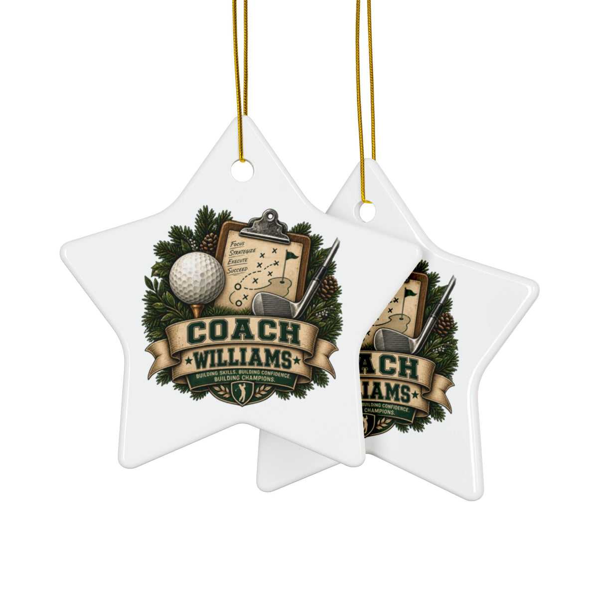 Golf Coach Christmas Ornament, Personalized Coach Gift, Golf Instructor Appreciation, Double Sided Ceramic Ornament