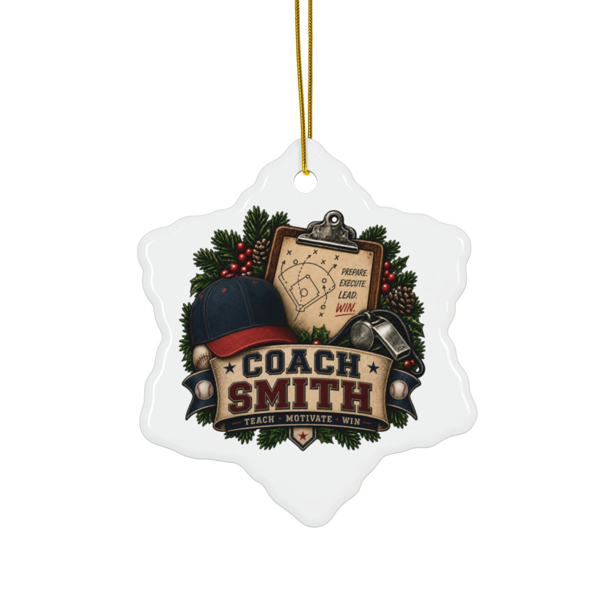 Baseball Coach Christmas Ornament, Personalized Coach Smith Gift, Ceramic Sports Ornament, Baseball Team Coach Appreciation Gift, 3 Inch