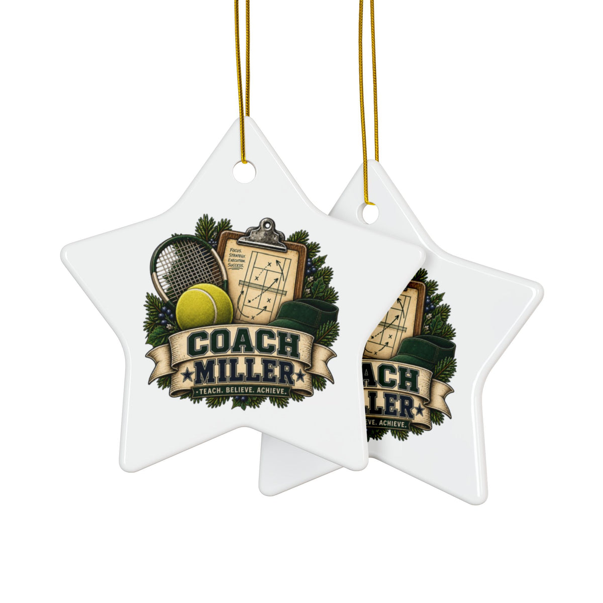 Tennis Coach Christmas Ornament, Personalized Coach Gift, Tennis Keepsake, Double Sided Ceramic Ornament, Sports Team Gift
