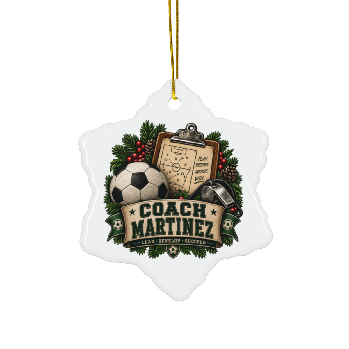 Personalized Soccer Coach Christmas Ornament, Custom Coach Name Gift, Soccer Team Keepsake, Design Printed On Both Sides