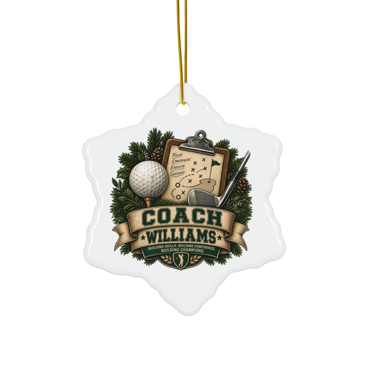 Golf Coach Christmas Ornament, Personalized Coach Gift, Golf Instructor Appreciation, Double Sided Ceramic Ornament