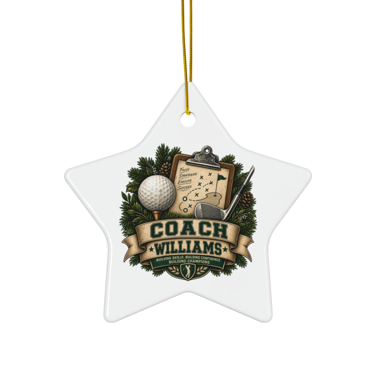 Golf Coach Christmas Ornament, Personalized Coach Gift, Golf Instructor Appreciation, Double Sided Ceramic Ornament