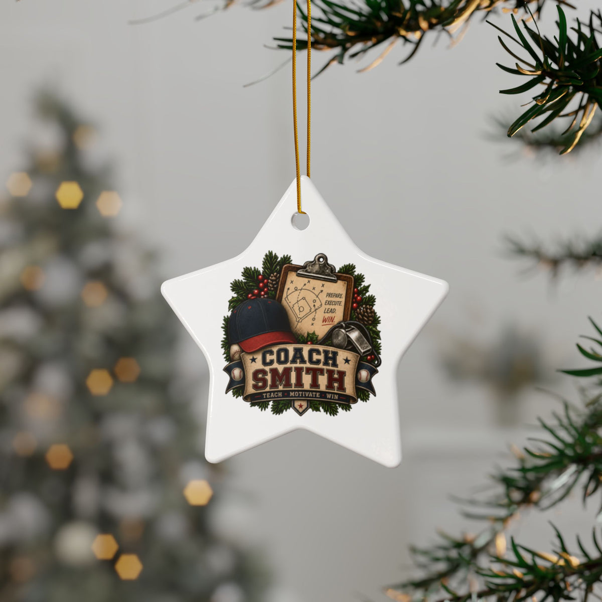Baseball Coach Christmas Ornament, Personalized Coach Smith Gift, Ceramic Sports Ornament, Baseball Team Coach Appreciation Gift, 3 Inch