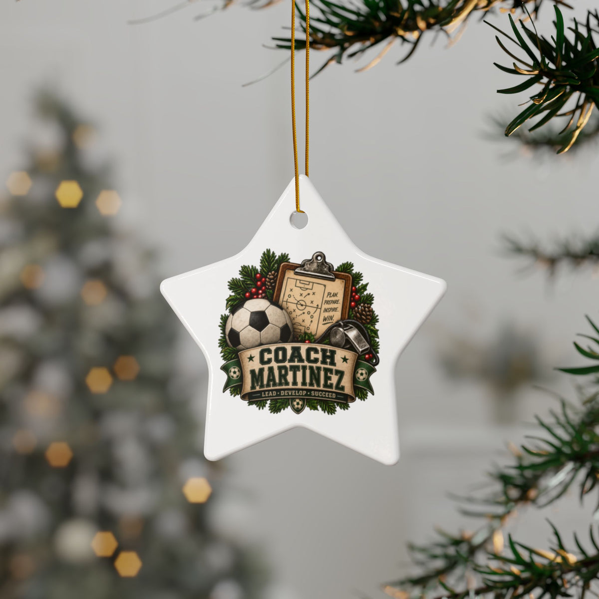 Personalized Soccer Coach Christmas Ornament, Custom Coach Name Gift, Soccer Team Keepsake, Design Printed On Both Sides