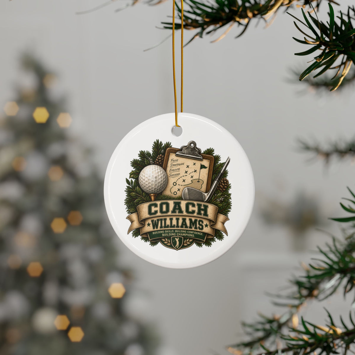 Golf Coach Christmas Ornament, Personalized Coach Gift, Golf Instructor Appreciation, Double Sided Ceramic Ornament