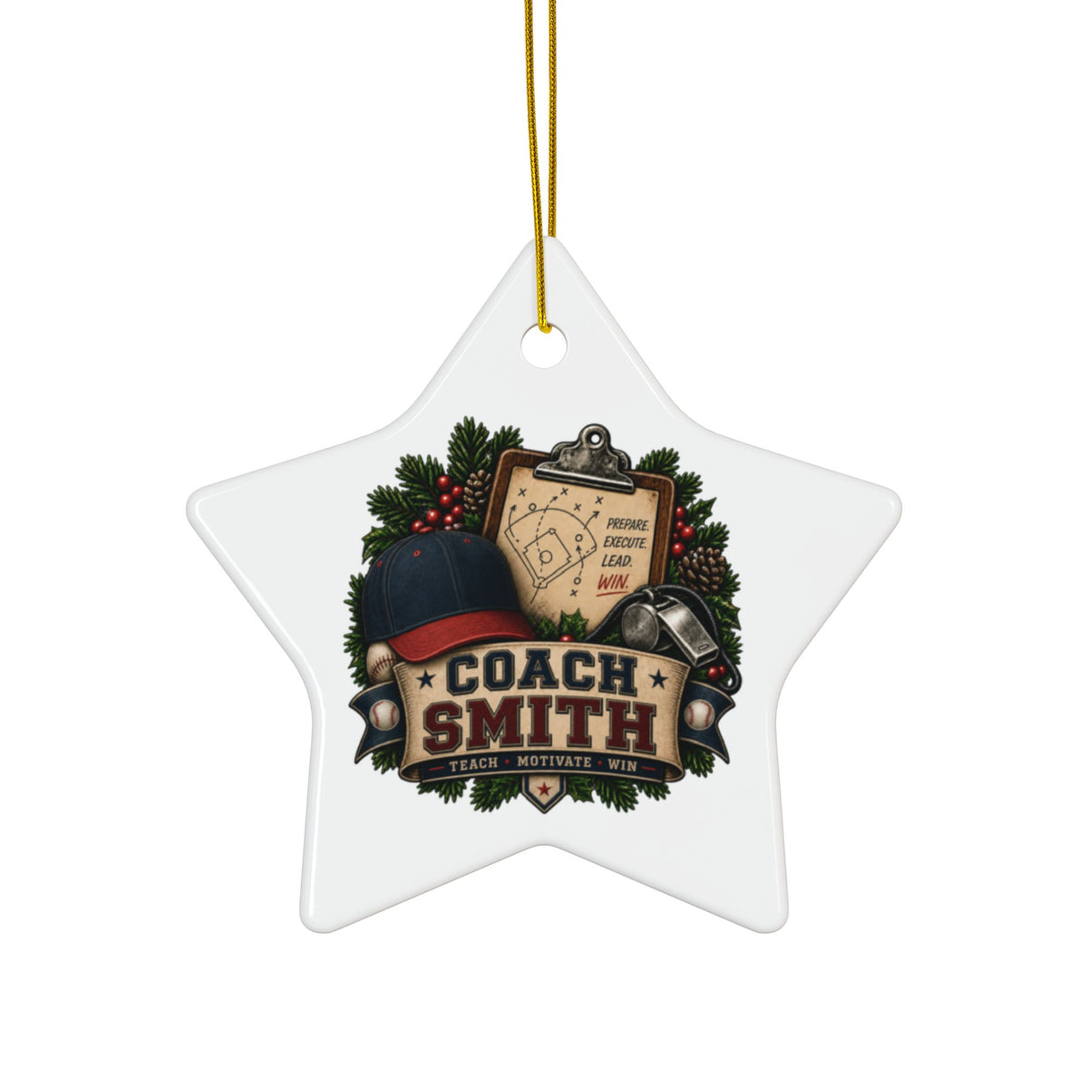 Baseball Coach Christmas Ornament, Personalized Coach Smith Gift, Ceramic Sports Ornament, Baseball Team Coach Appreciation Gift, 3 Inch