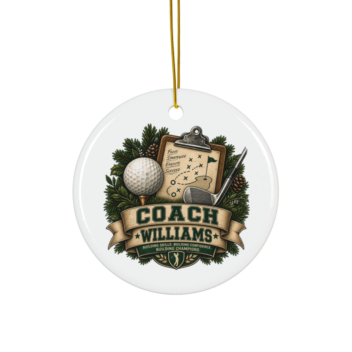 Golf Coach Christmas Ornament, Personalized Coach Gift, Golf Instructor Appreciation, Double Sided Ceramic Ornament