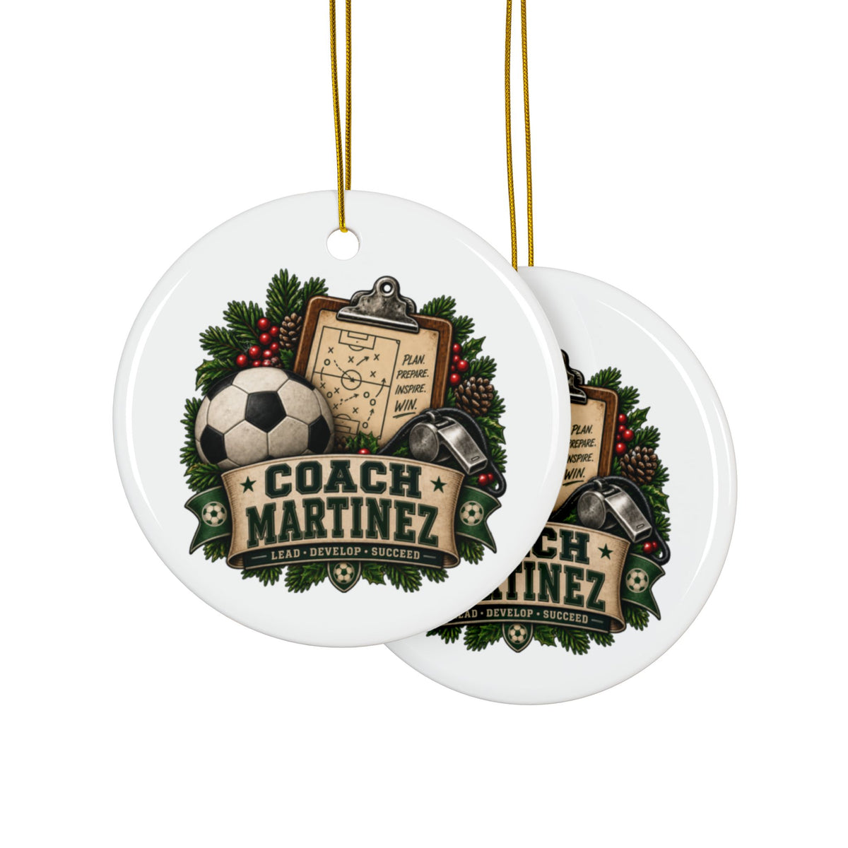 Personalized Soccer Coach Christmas Ornament, Custom Coach Name Gift, Soccer Team Keepsake, Design Printed On Both Sides