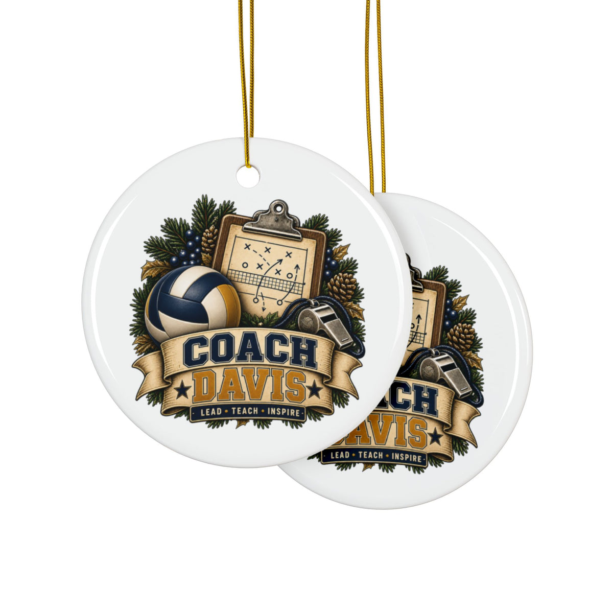 Volleyball Coach Ornament, Personalized Coach Gift, Coach Davis Christmas Ornament, Volleyball Team Gift, Double Sided Ceramic Keepsake