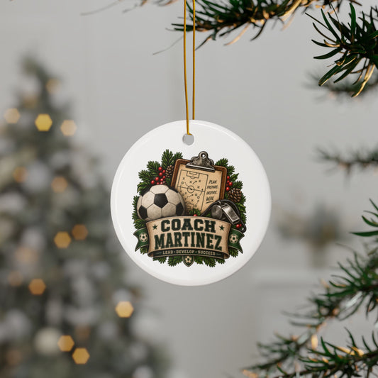 Personalized Soccer Coach Christmas Ornament, Custom Coach Name Gift, Soccer Team Keepsake, Design Printed On Both Sides