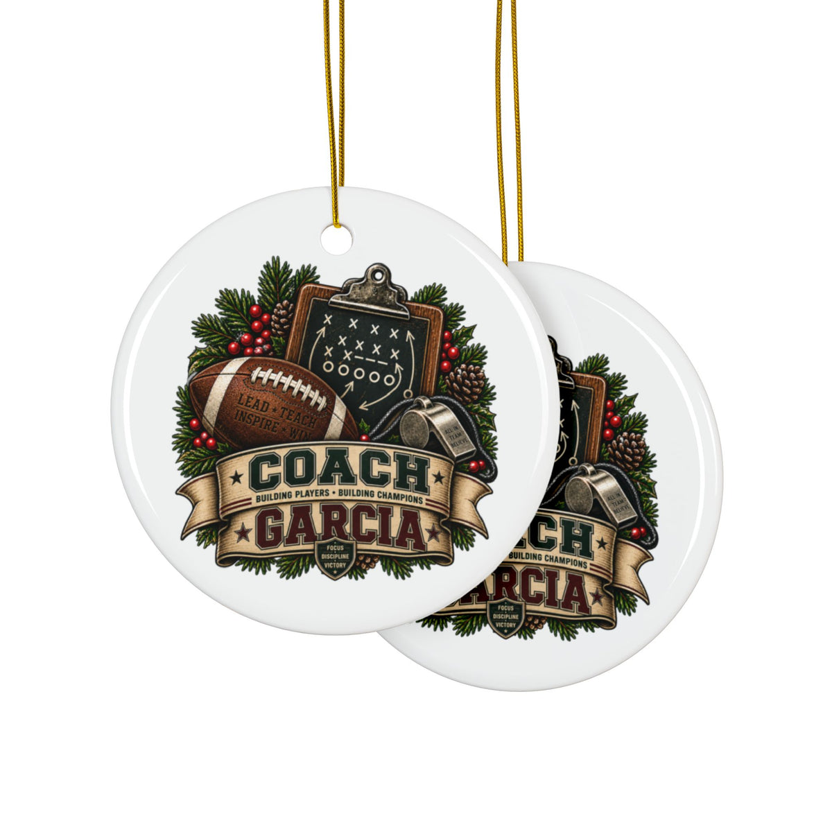 Personalized Football Coach Christmas Ornament, Custom Coach Name Gift, Football Team Keepsake, Double Sided Ceramic Holiday Decoration