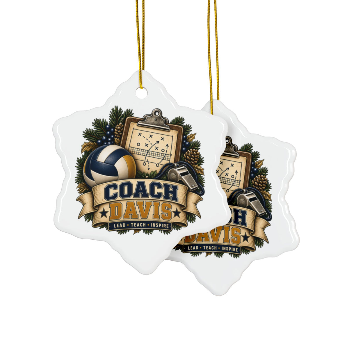 Volleyball Coach Ornament, Personalized Coach Gift, Coach Davis Christmas Ornament, Volleyball Team Gift, Double Sided Ceramic Keepsake