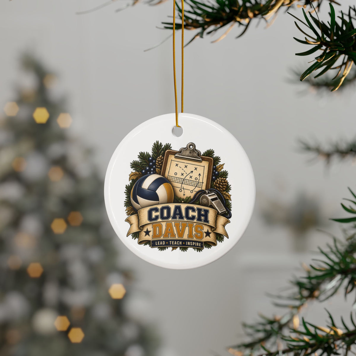 Volleyball Coach Ornament, Personalized Coach Gift, Coach Davis Christmas Ornament, Volleyball Team Gift, Double Sided Ceramic Keepsake