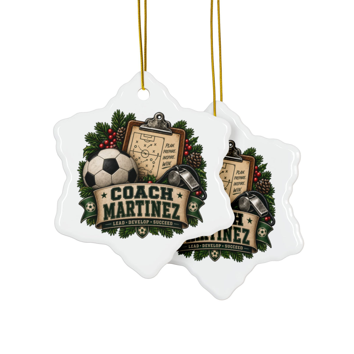 Personalized Soccer Coach Christmas Ornament, Custom Coach Name Gift, Soccer Team Keepsake, Design Printed On Both Sides