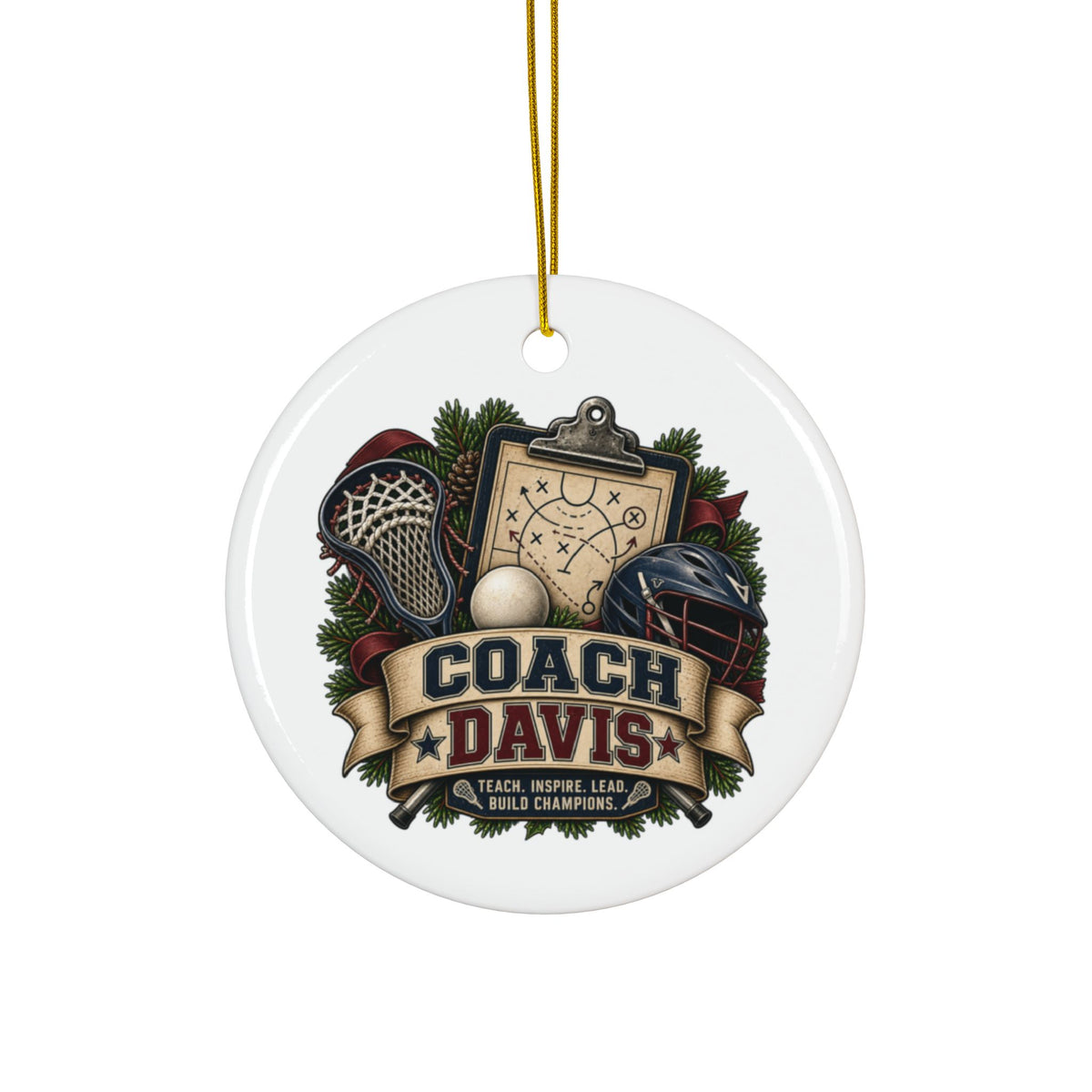 Lacrosse Coach Christmas Ornament Personalized Coach Gift, Coach Holiday Keepsake, Lacrosse Team Gift, Double Sided Ceramic Ornament
