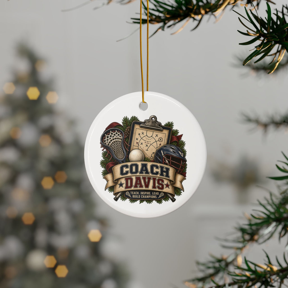 Lacrosse Coach Christmas Ornament Personalized Coach Gift, Coach Holiday Keepsake, Lacrosse Team Gift, Double Sided Ceramic Ornament