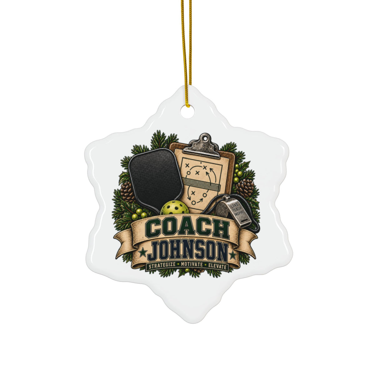 Personalized Pickleball Coach Christmas Ornament, Custom Coach Name Ceramic Ornament, Pickleball Team Gift, Coach Appreciation Keepsake