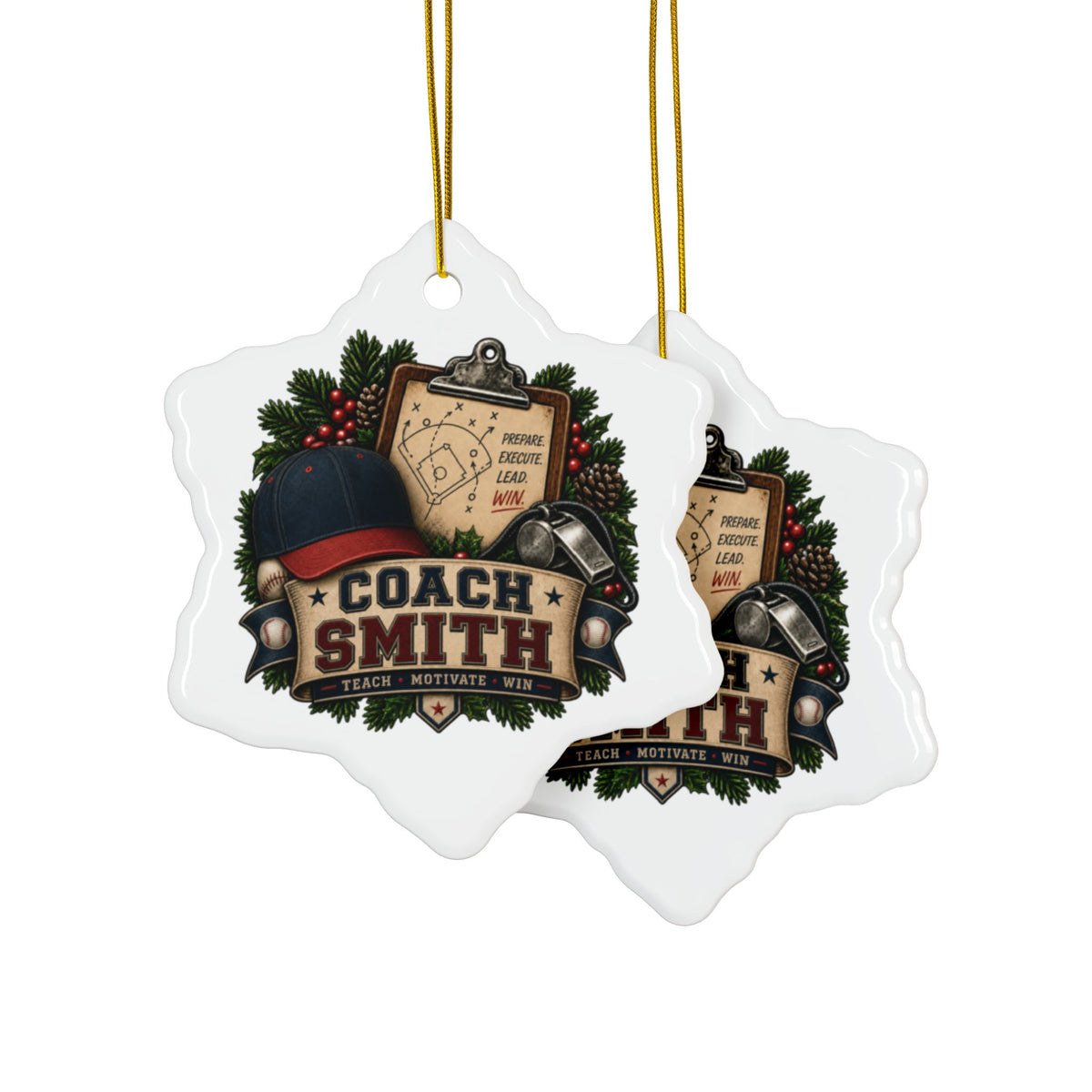 Baseball Coach Christmas Ornament, Personalized Coach Smith Gift, Ceramic Sports Ornament, Baseball Team Coach Appreciation Gift, 3 Inch