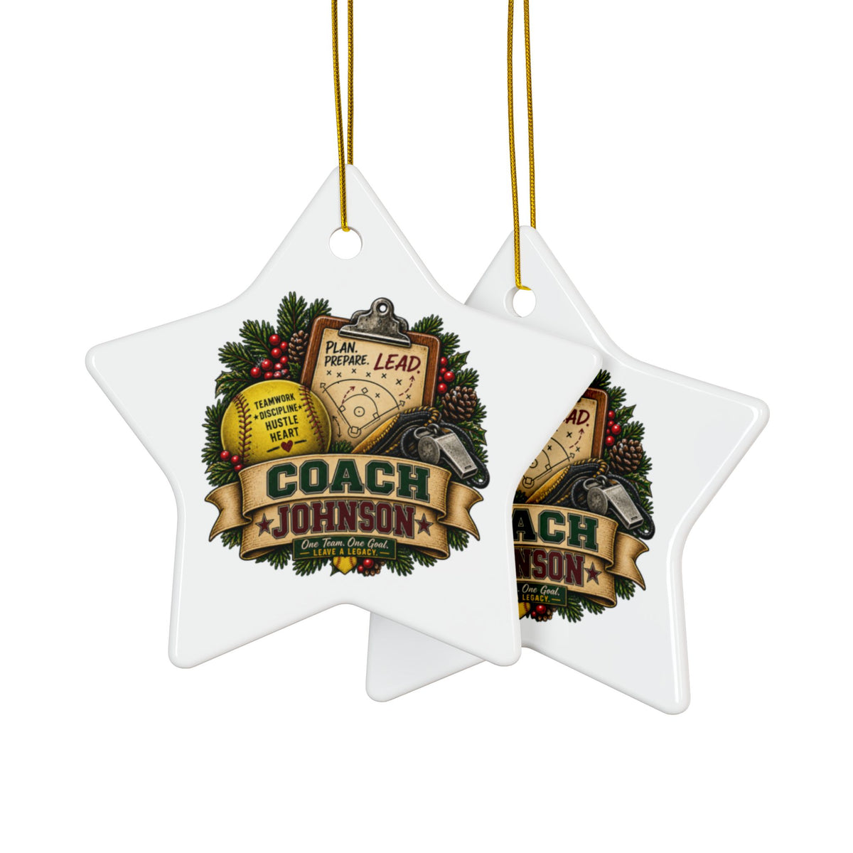 Personalized Softball Coach Christmas Ornament, Custom Coach Name Gift, Softball Team Keepsake, Double Sided Ceramic Holiday Decoration