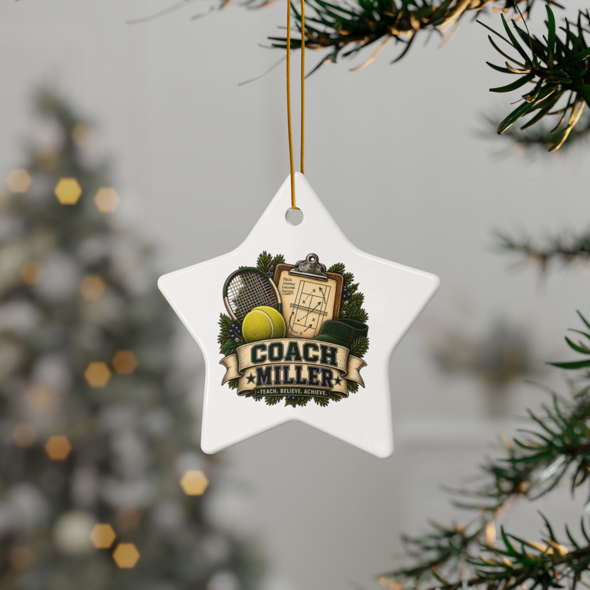 Tennis Coach Christmas Ornament, Personalized Coach Gift, Tennis Keepsake, Double Sided Ceramic Ornament, Sports Team Gift