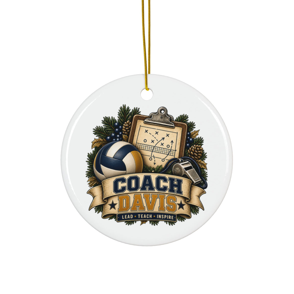 Volleyball Coach Ornament, Personalized Coach Gift, Coach Davis Christmas Ornament, Volleyball Team Gift, Double Sided Ceramic Keepsake