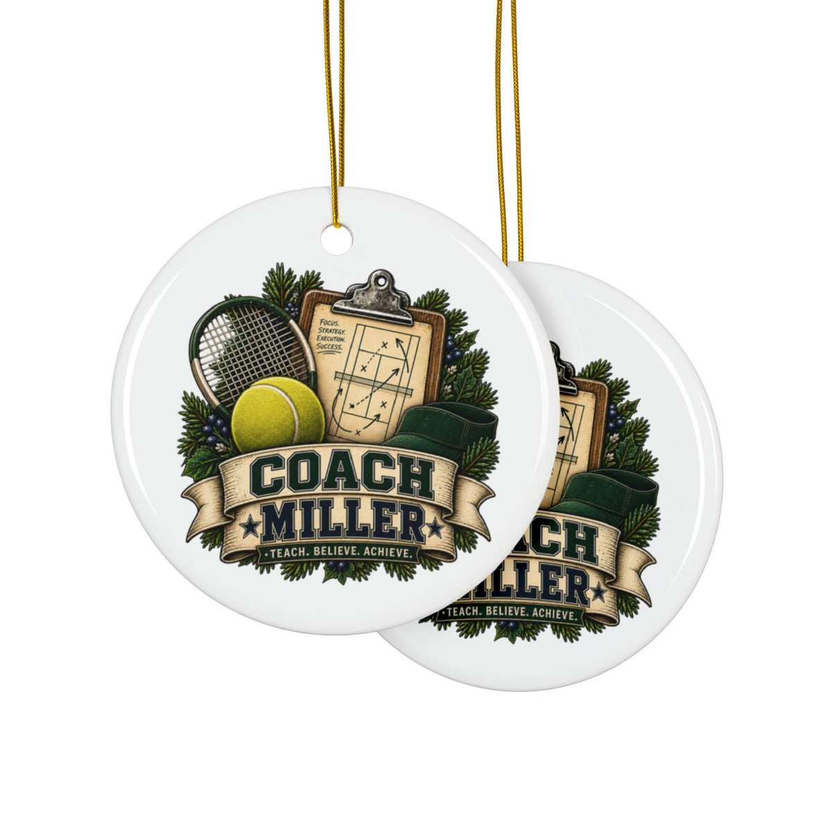 Tennis Coach Christmas Ornament, Personalized Coach Gift, Tennis Keepsake, Double Sided Ceramic Ornament, Sports Team Gift