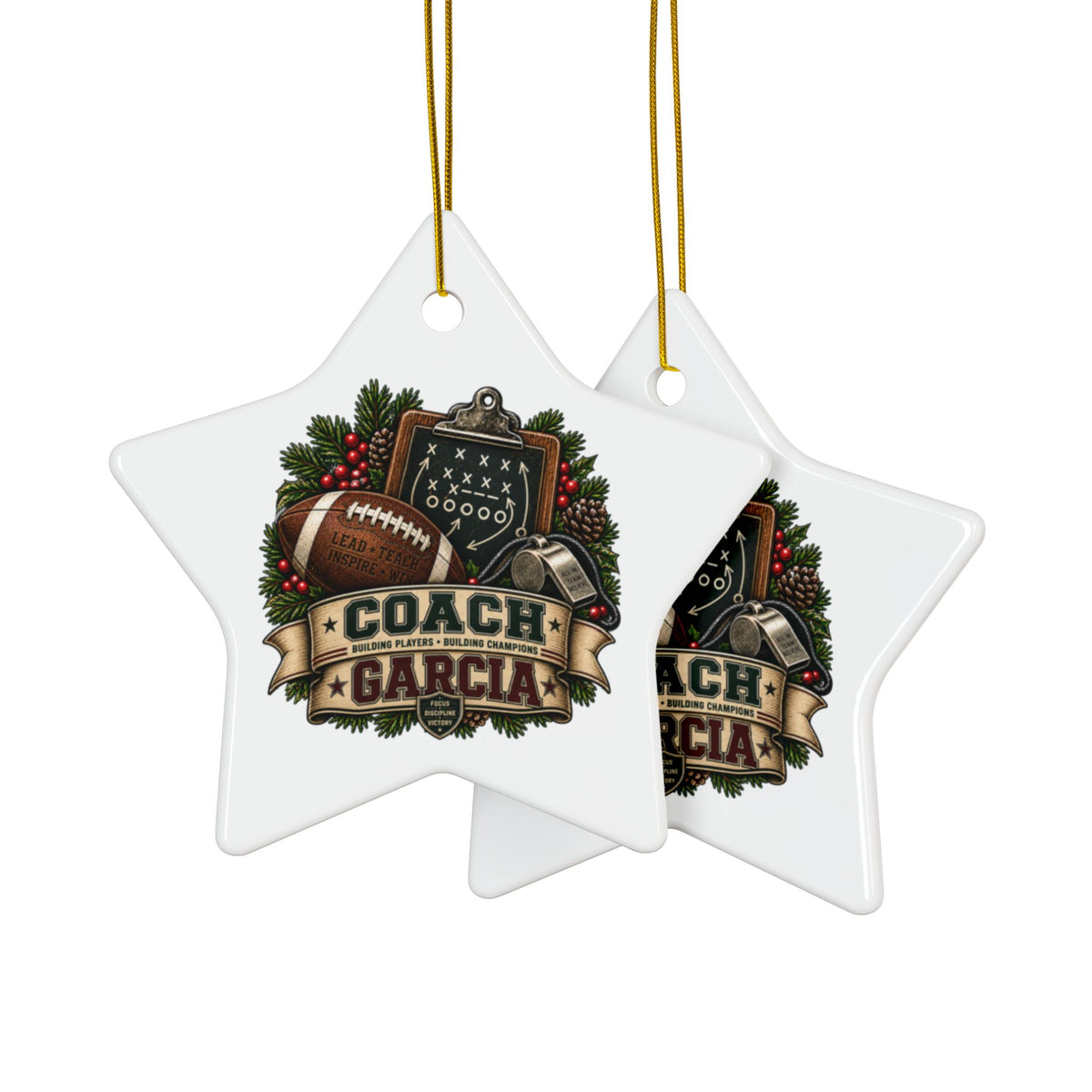 Personalized Football Coach Christmas Ornament, Custom Coach Name Gift, Football Team Keepsake, Double Sided Ceramic Holiday Decoration